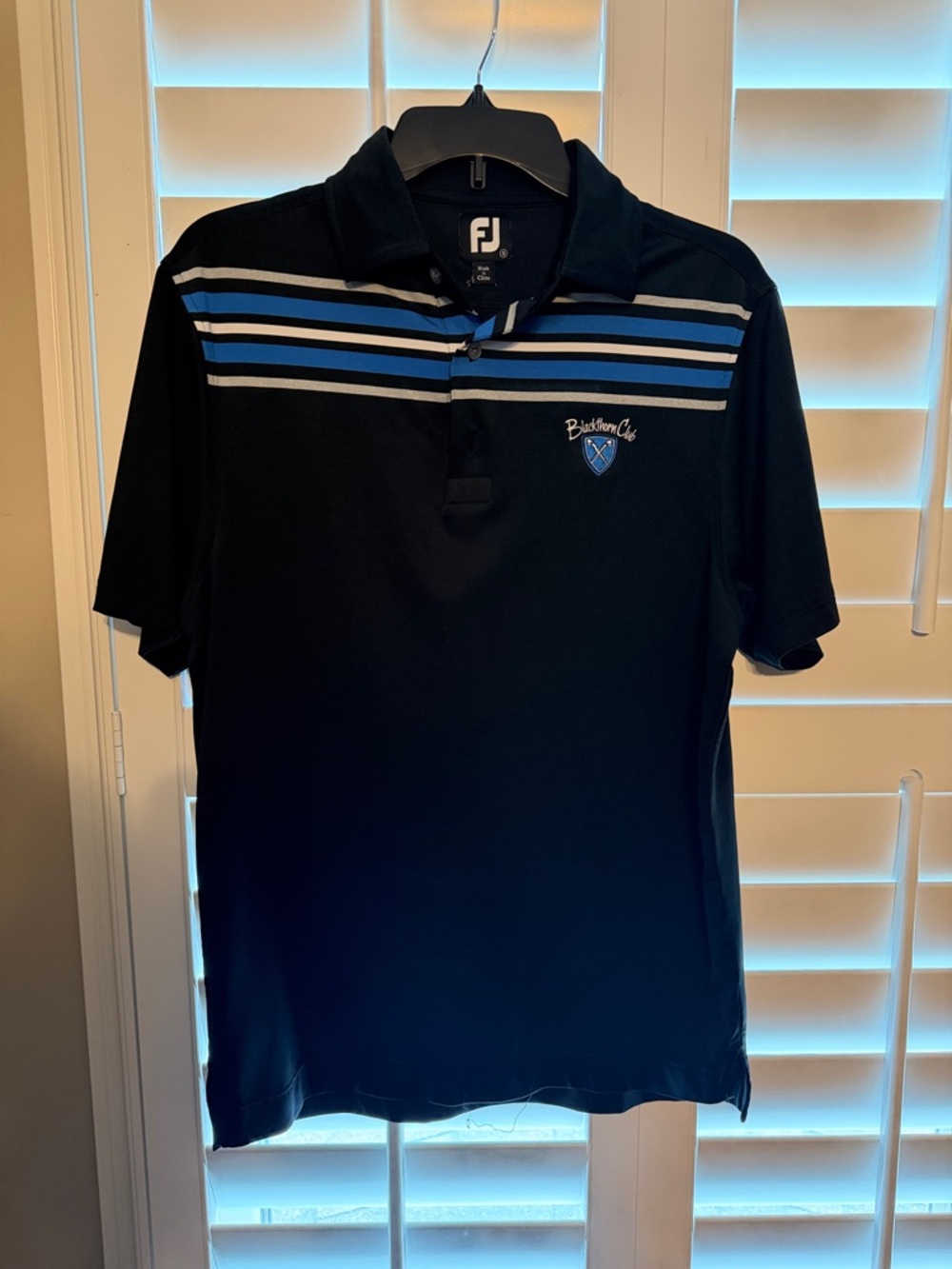 FootJoy Black Polo with Blue and White Stripes